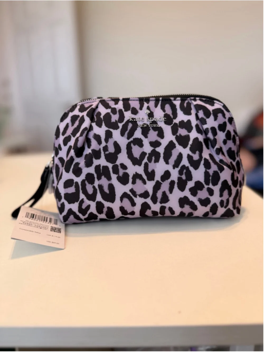 NWT Kate Spade Cosmetic Bag One Size Purple Black Leopard Print